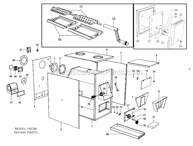 Page A Diagram and Parts List for 1557M  US Stove Company Furnace